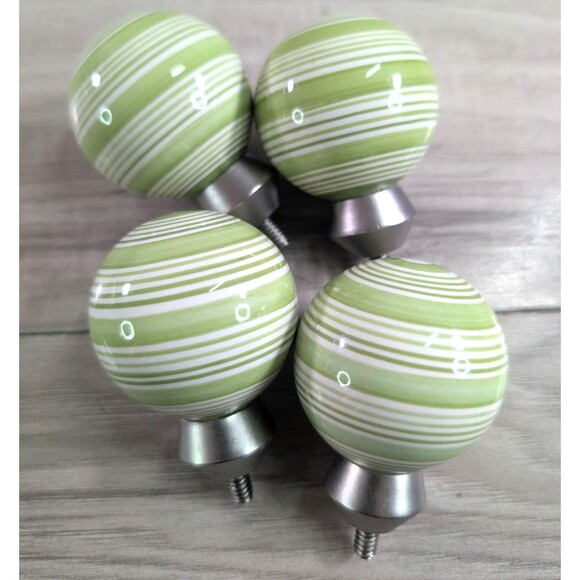 Lot of 8 Pottery Barn Green and White Swirl Curtain Finials + Drapery Tie Backs - Picture 2 of 14